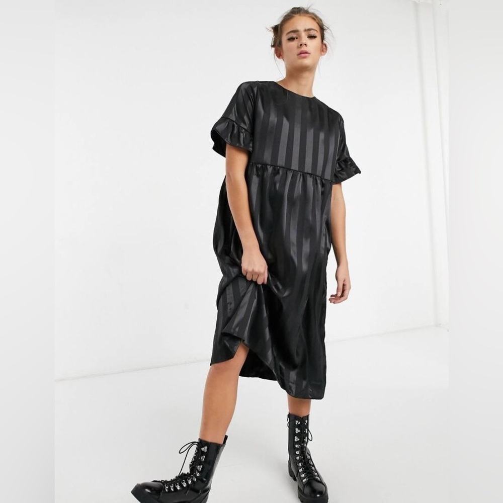 ASOS Lola May long smock dress in black satin stripe
